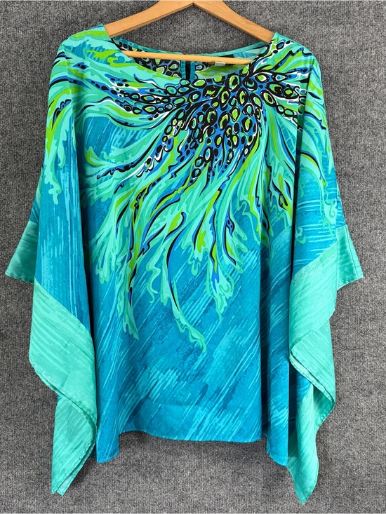 Bob Mackie Tops - Bob Mackie Womens 1X Kimono Sleeve Top Blue Teal Artsy Flowy Casual